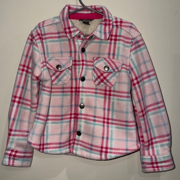Eddie Bauer Other - Eddie Bauer Girls Sherpa Lined Plaid Jacket Size 4/5 Pink Fleece Shacket